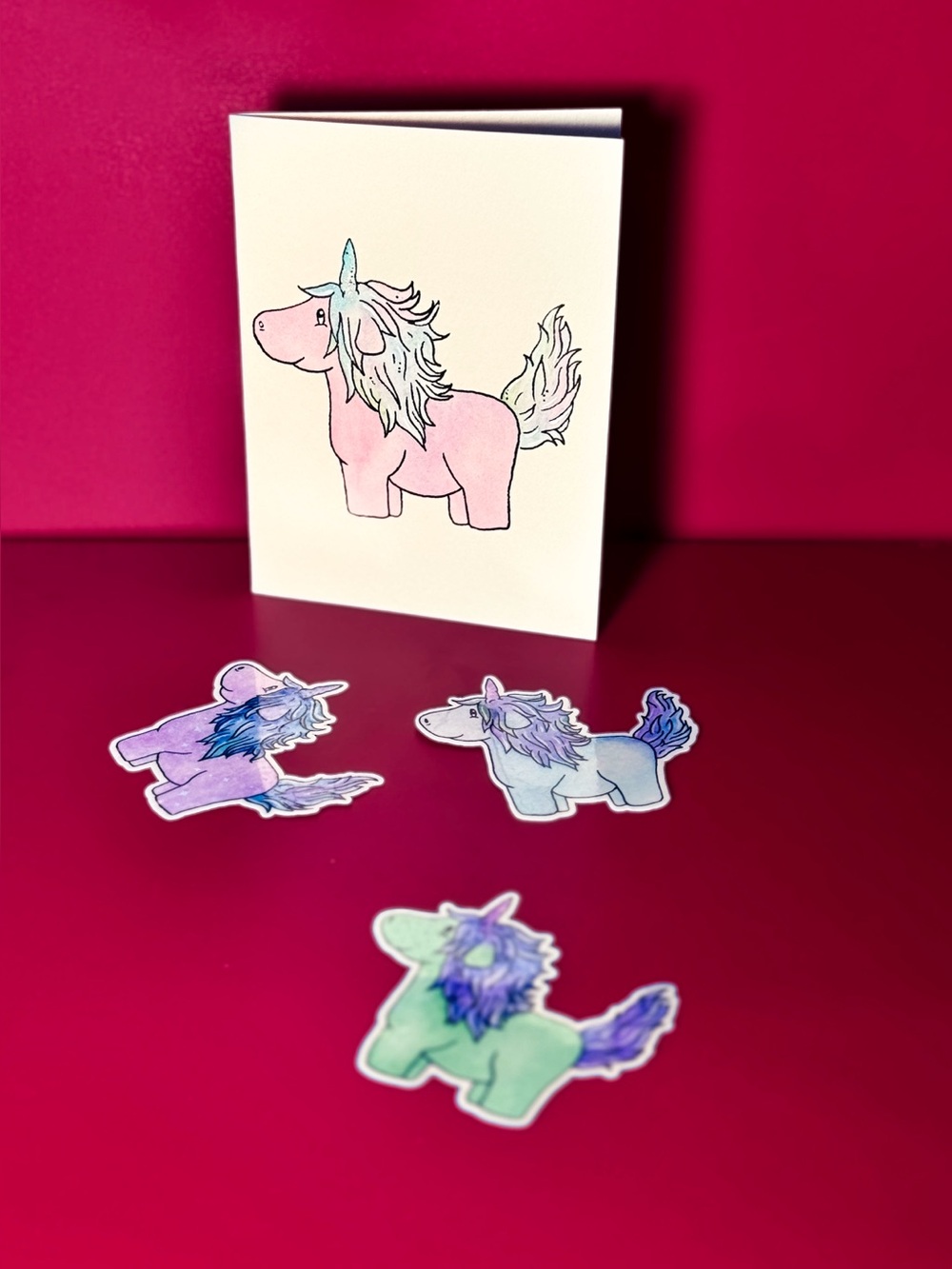 Unicorn - Watercolor Greetings Cards - with 2 stickers